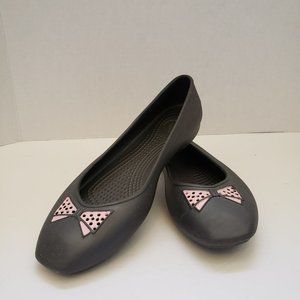 Girls Crocs Ballet Flats Grey with Pink Bow